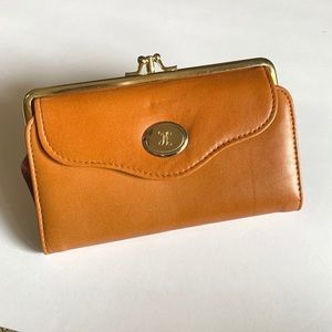 Vintage genuine leather wallet “H” monogram / mustard